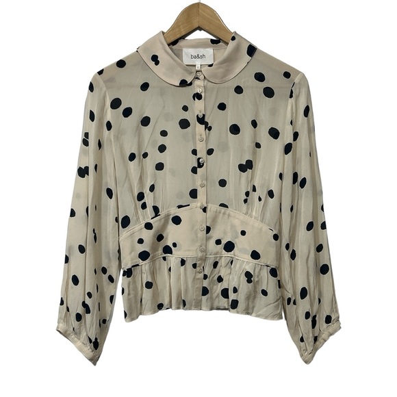 ba&sh Denzel Polka Dot Print Top Blouse Top Ecru Black Sz 6 NWOT - Picture 2 of 12
